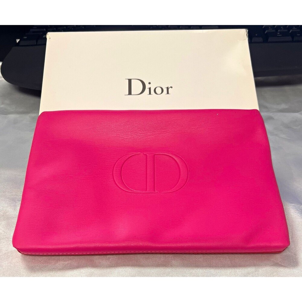 Dior Beauty Pink Red CD Logo Cosmetic Pouch Trousse Makeup Bag w/Box